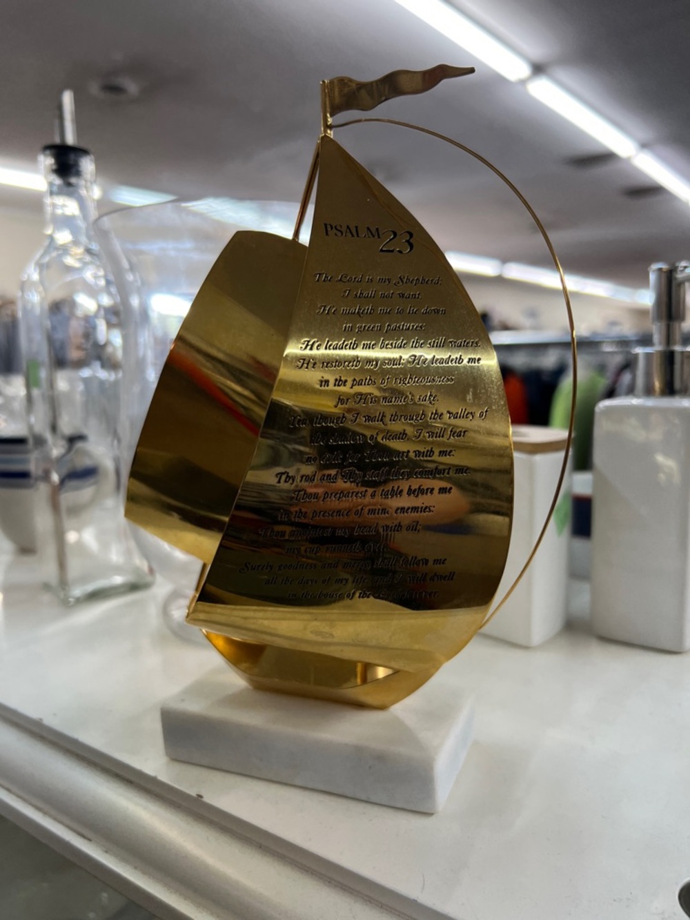 Gold Psalm 23 Sailboat Plaque on Marble Base